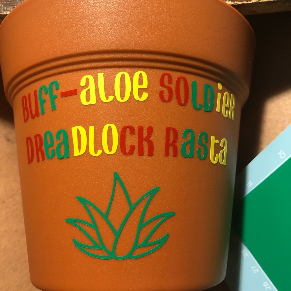 6 inch plastic pot with Bob Marley pun